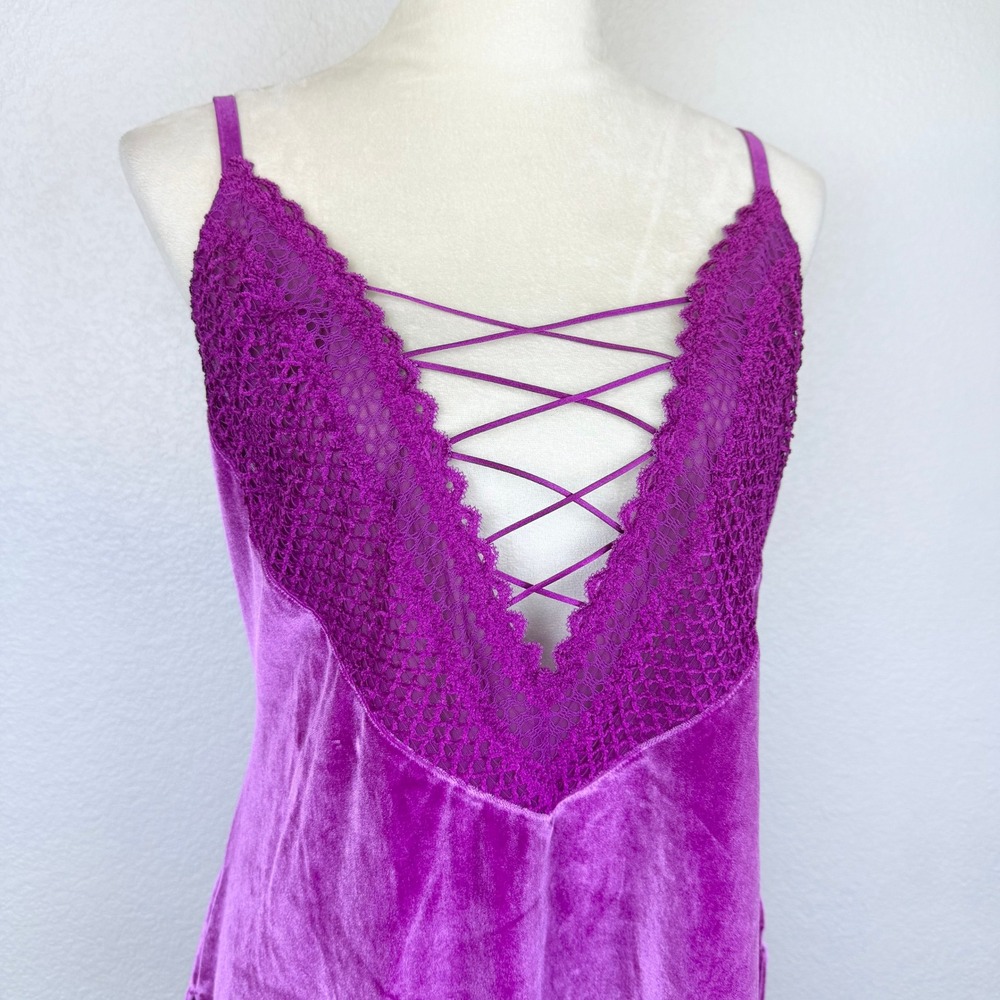 Savage X Fenty Magenta Velvet Vixen Lace Up Trim Slip Dress Strappy Chic Size 1X - Picture 3 of 8
